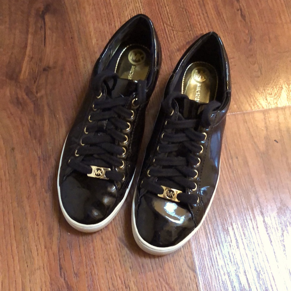 Michael Kors patent black sneakers